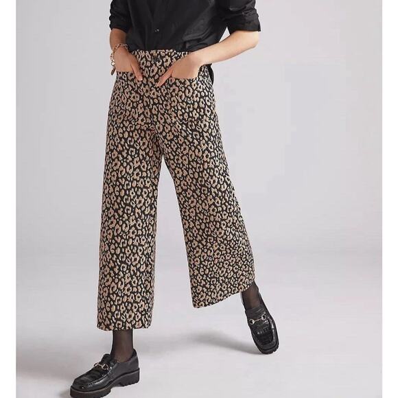 Maeve The Colette Leopard Cropped Wide Leg Culottes Pants Size 27 Small US 4 - Picture 2 of 13